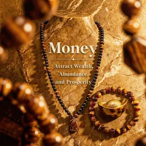 Money Attraction Crystal Jewelry Set - Tiger Eye Pendant Long/Sweater Chain Necklace, Obsidian Abundance Bracelet, Ideal Gift for Men & Women for Anniversary, Vacation