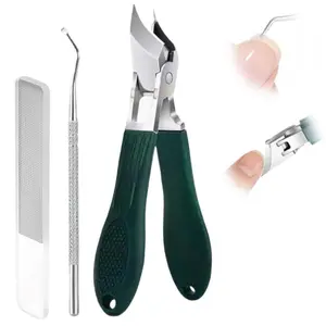 Eagle Beak Beveled Nail Clippers, Upgrade Stainless Steel Wide Jaw Opening Anti-Splash Nail Clipper Set of 3-Piece, Long Handle Angled Head Toenail Clippers for Ingrown & Thick Toenails, for Men Women