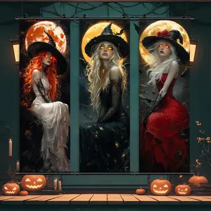 Halloween Hanging Banner, 3 Counts/set Mysterious Witch Pattern Wall Art, Horror Poster, Halloween Decorations, Party Posters, Home Art