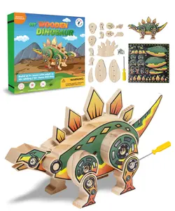 DIY Wooden Dinosaur Kit with Stickers (Stegosaurus) - Woodworking Kit for Kids