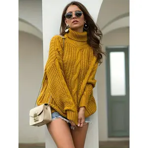 Women'S Loose Oversized Chunky Sweater - 2025 Autumn And Winter New Style, High Collar Cable Pullover, Casual And Versatile, Warm And Comfortable - Elegant Style, Suitable for Autumn And Winter, Easy to Control Daily And Formal Occasions