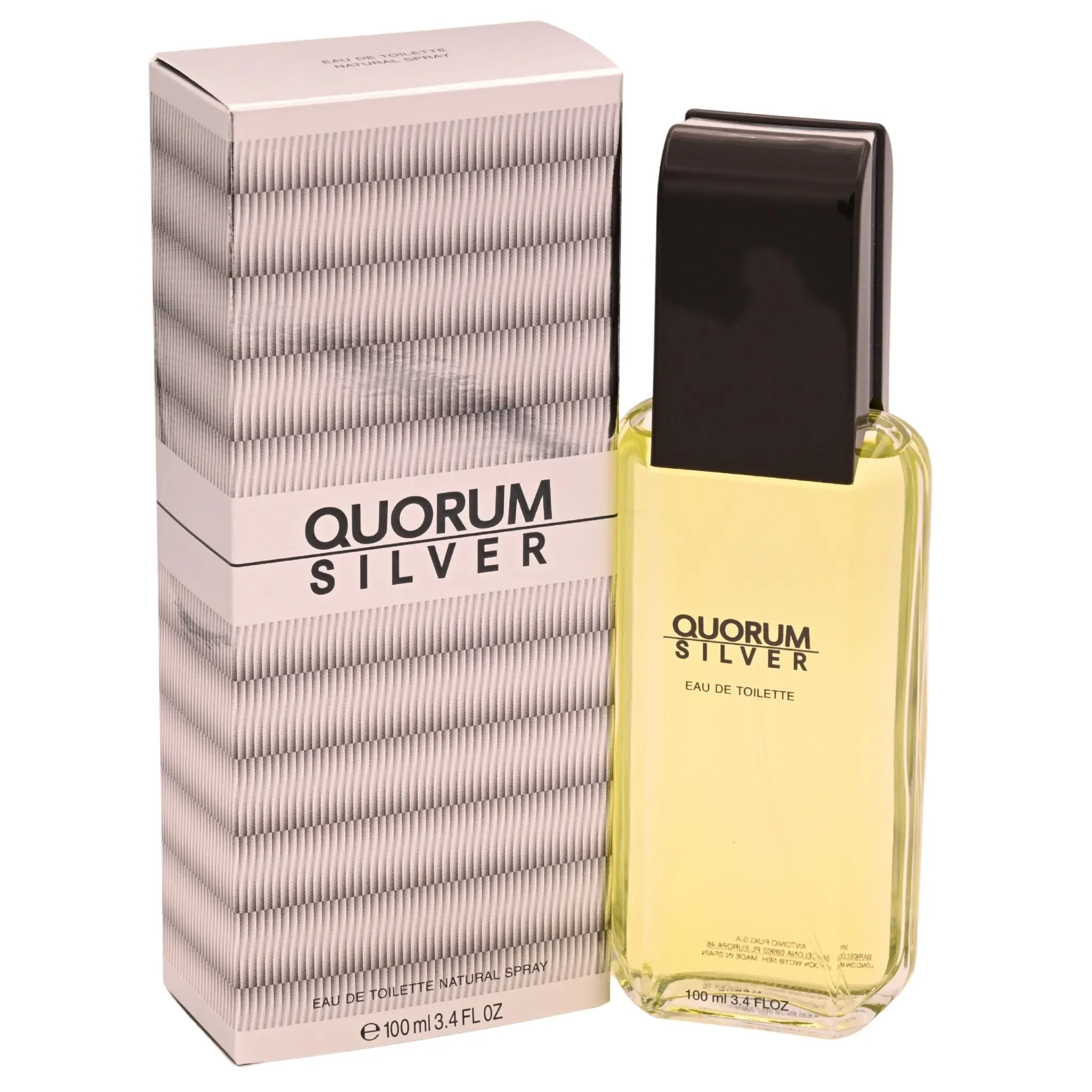 Antonio Puig Quorum Silver Men's Eau de Toilette - 3.4 fl oz, Luxurious Bold Elegant Fragrance, Aromatic Bergamot, Citrus, Lemon, Charismatic Amber Musk Blend, New in Box, Amber Musks, Bold Ambition, Citrus Accents, Men's Fragrance, Signature Scent, Ambit