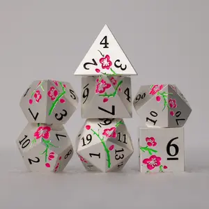 Metal Pink Blossom RPG Dice | Glow In The Dark | D4 - D20 | Dragon Tin Included | Great for RPG Games Like D&D