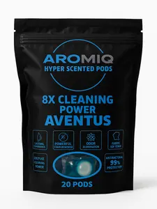 AROMIQ Aventus Hyper Scented Pods - 20 Pods with 8X Cleaning Power & Stronger Scent - Enzyme-Powered Formula for Stain Removal & Odor Neutralization - Safe for All Washing Machines