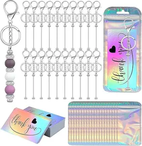 60 Pcs Beadable Keychains Bars bulk Kit- 20 Pcs DIY Metal Beaded Keychain Making Kit + 20 Bags + 20 Thank You Cards , Bead Keychain Supplies,Blank Key Chain, Perfect for Women, Men, Mother's Day, Birthday Gift