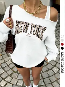Women's Casual Loose-Fit Leopard Print Long Sleeve Sweatshirt, Shoulder Cut Out Design, Spring & Fall Loungewear, Comfortable Daily Essential Top