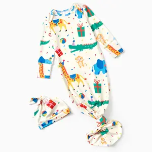 PatPat Baby Sleeper Gown with Bamboo Viscose for Newborn Girls Boys Knotted Nightgown with Mittens for Infant Home Coming