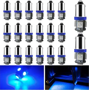 20-Pack Blue BA9S 5050 5SMD Led Bulbs Clearance Wedge Light License Plate Lamp Side Maker Light 12V