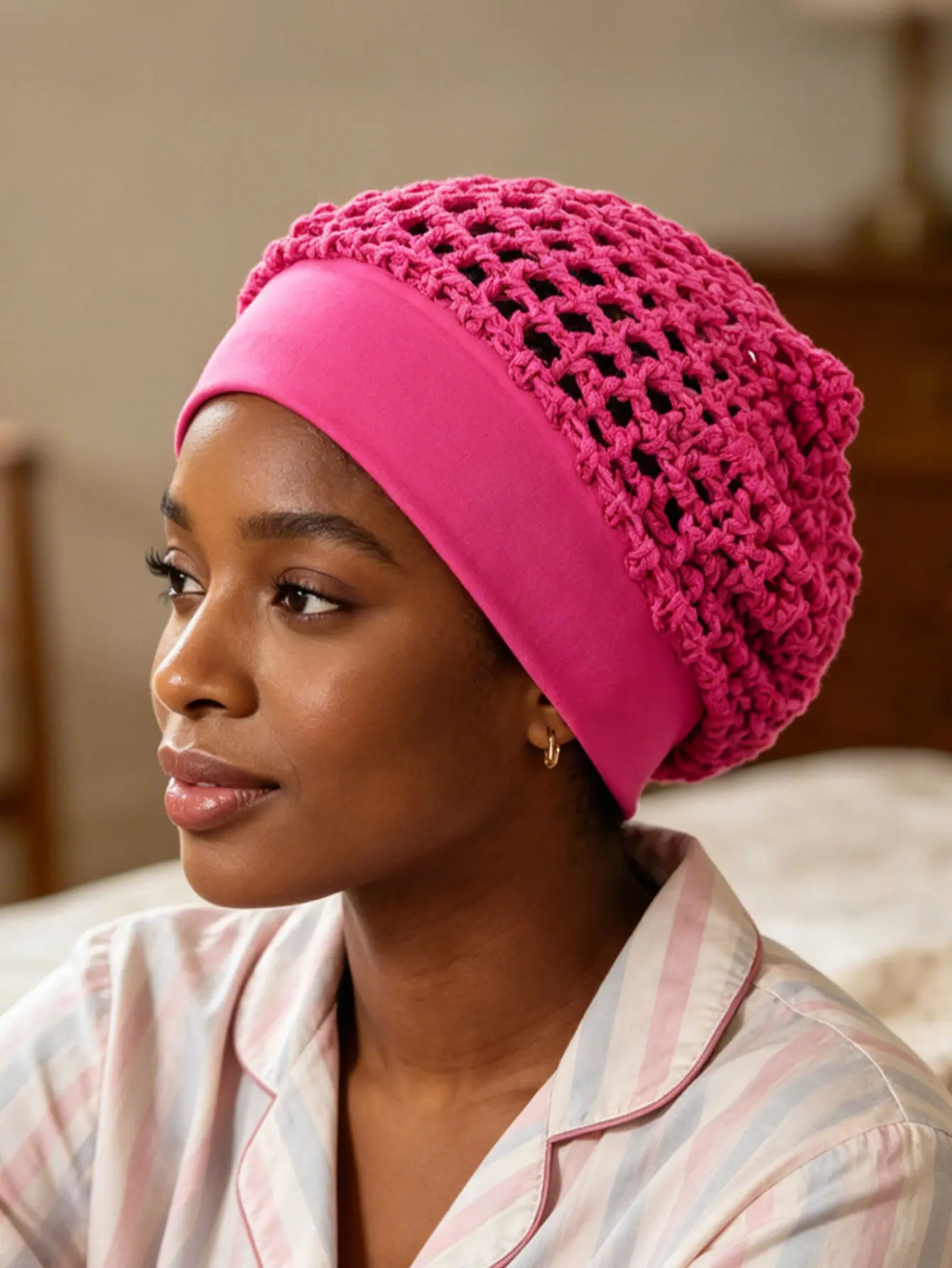 Mesh Crochet Hair Net Woven Hair Cap Bonnet Night Cap Sleep Cap For Women Wig Head Cover Accessories Shower Essentials Autumn beanies