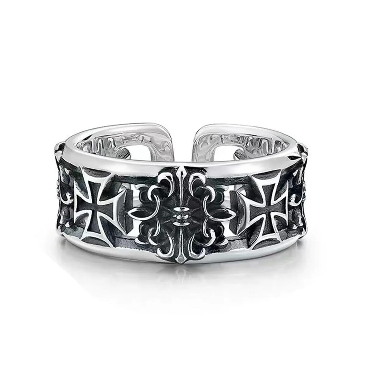 Retro cross trend ring men's punk style niche single ring personalized high-end ring opening adjustable