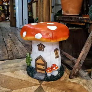 ARCH l13.4" Mushroom House Garden Stool, Oversized Resin Sculpture & Fairy Forest Base, Decorative Stool for Home, Courtyard, Lawn, Indoor & Outdoor Spring & Summer Decoration