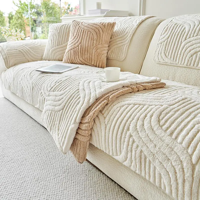 Solid Color Fuzzy Sofa Cover, 1 Count Modern Anti-slip Sofa Cushion, Breathable Soft Sofa Protector for Home Living Room Bedroom Office, Sofa Couch Covers, Slipcover For Sofa, Slipcovers For Couches And Sofas