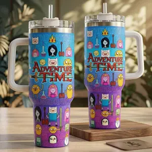 Colorful Cartoon Math Adventure Tumbler 20oz/40oz, Cute Hero & Dog Insulated Cup with Handle & Straw, Fun Fantasy Characters Travel Mug