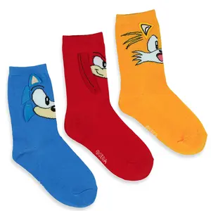 Sonic The Hedgehog Socks Boys' Sonic Knuckles Tails 3D Ears Kids Crew Socks 3 Pairs Fits Shoe Size 10-4