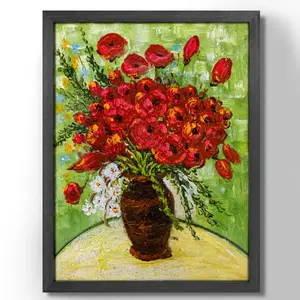 Hand-Painted Oil Painting - Blaze of Red Blooms