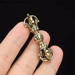 Brass Six-Character Mantra Vajra Keychain, Retro Protection Amulet