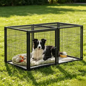 63.7" Large Dog Cage with Top, Indoor Metal Dog Kennel Playpen, Rust-Proof Iron Pet Crate for Medium Large Dogs Black