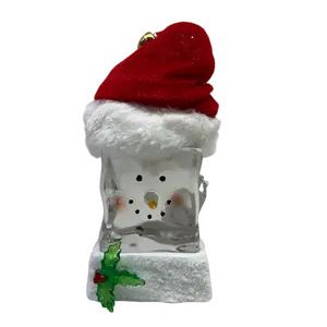 Lighted Snowman Cube with Santa Hat Ornament