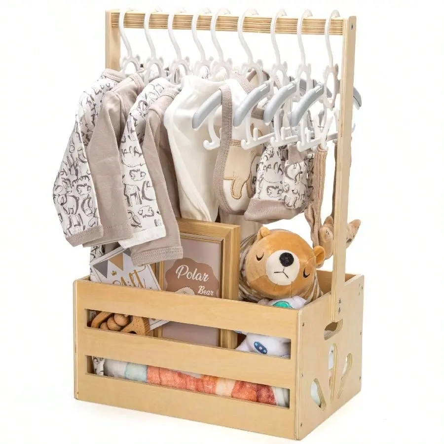 1pcs Wooden Baby Shower Crate Closet, Baby Storage Crate With Handle, Basket For Baby Shower Gifts, Welcome Gift Basket For Newborn Boys Girls, Pregnancy Gifts For New Parents Hanging