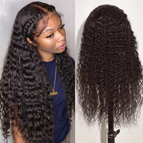 ROZILO 13x6 Deep Wave Lace Front Wigs Human Hair 30 Inch Curly Human Hair Wig for Women Natural Black HD Transparent Lace  Frontal Wigs Human Hair Pre Plucked