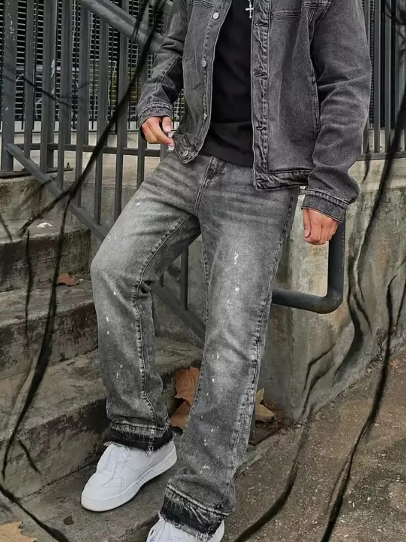 Men's Casual Loose Wide Leg Jeans, All Season Slim-Fitting Denim Jeans, Streetwear Street Style Plain Washed Design, Versatile Fashionable Clothing