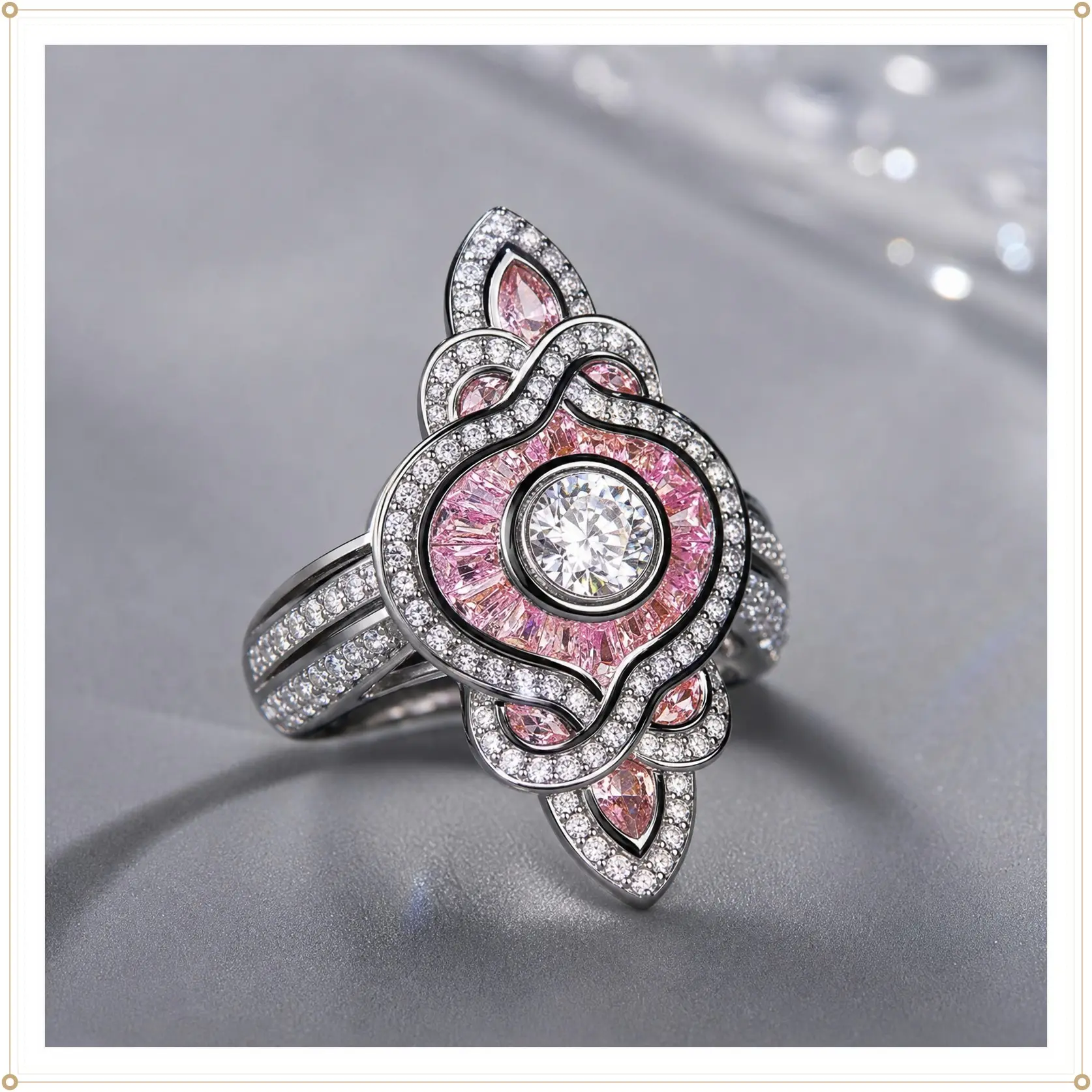 Exquisite Creative Personality Pink Channel Rings Zircon Gifts for Men & Women Wedding Engagement Promise Bride Eternity Ring Anniversary Ring Birthstone Ring Ladies Romantic Holiday Gift