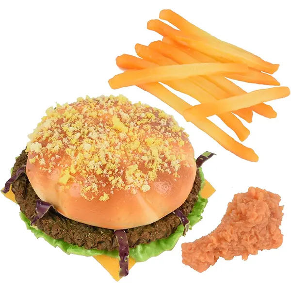 Artificial Hamburger, 10Pcs Artificial Fries & Fake Fried Chicken Leg Model Lifelike Food Set for Home Kitchen Decor Food Model Market Display Props
