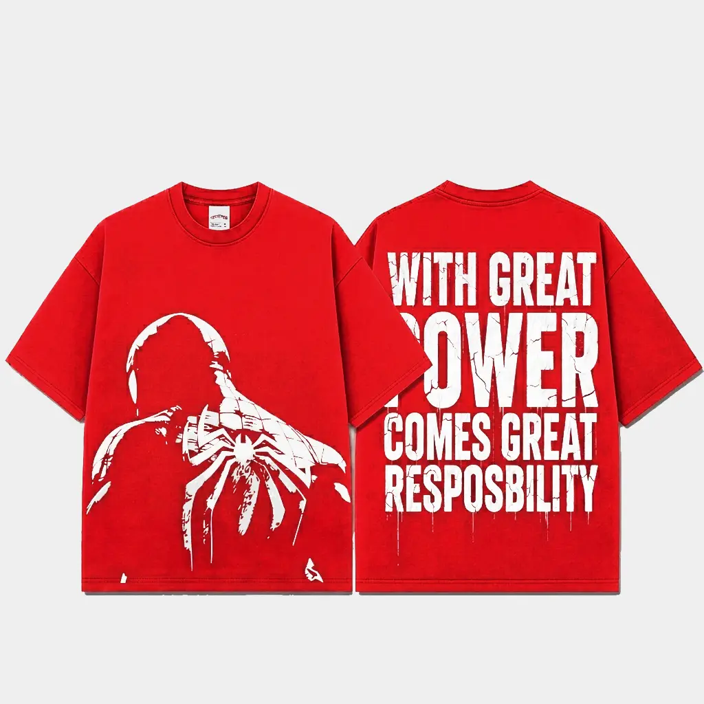 Ver 11 Spidey Inspired Oversized Red Graphic T-Shirt, Vintage Movie Actor Fan Tee, The Peter Shirt, Y2K Comic Style Streetwear Top, Red Cotton Unisex Tee, Retro Superhero Inspired Shirt, Gift for Movie Fans