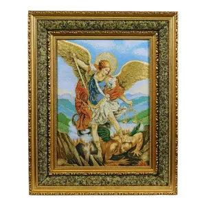San Miguel Arcangel CUADRO Picture Frame Cushioned Tela Texture Tapestry Acolchonado Brand New Religious Decor Cloth Santo Catholic Saint Michael Archangel