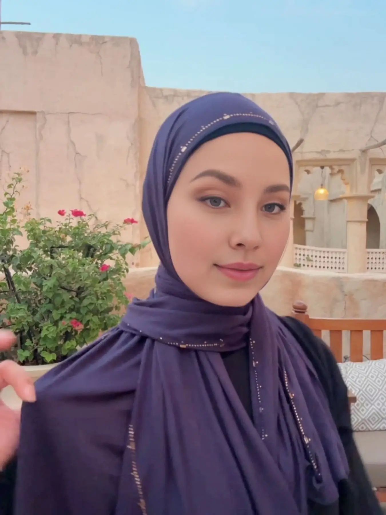 Women's Soft Breathable Casual Modal Scarf Set, High Elasticity Headscarves, Navy,Jersey hijab with rhinestone,not easy to slip,Perfect for Travel & D