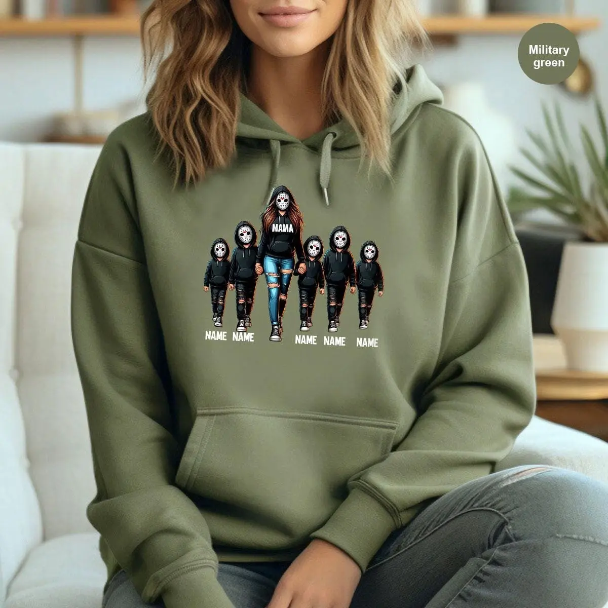 Halloween Horror Mama Custom Kids Name Sweatshirt, Custom Spooky Mama Hoodie, Family Spooky Season Sweaters, Killer Halloween Hooded