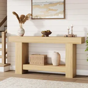 62.9" Narrow Console Table with Storage, Rectangular Sofa Table Behind The Couch,2-Tier Long Console Table, Wooden Accent Table, Entryway Table for Entrance, Hallway, Living Room