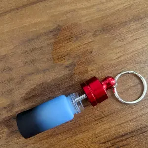 Portable Durable Compact Aluminum Alloy Spice Container with Keychain and Spoon, Perfect for Outdoor Picnics and Travel - Blue-black gradient