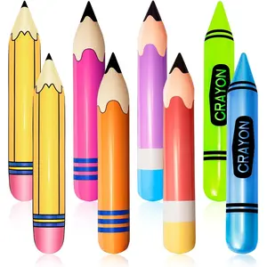 8 Pieces Inflatable Pencil Crayon Balloon Combo Set Rich Colours Back to School Party Decoration for Classroom Playground Indoor Outdoor Birthday Party