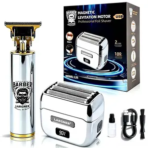Largner 2 in 1 Silver Color Foil Shaver Set, Magnetic Levitation Motor, Waterproof Electric Razor for Men, LED Display, Travel Case Included