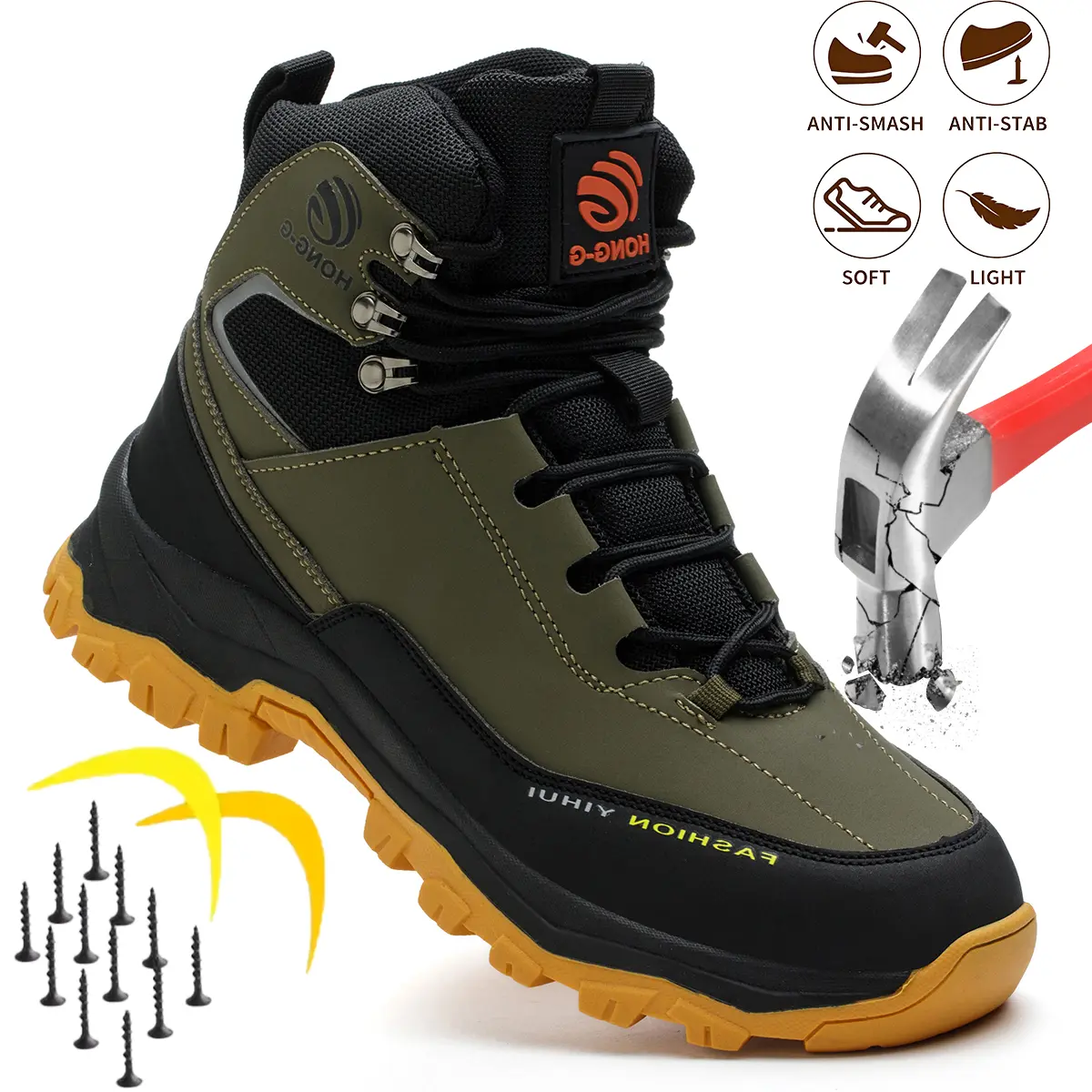 Men's Steel Toe Safety Shoes Anti-Smash Anti-Puncture Work Shoes Lightweight Breathable Wear-Resistant Protective Footwear for Construction Workshop Warehouse & Outdoor Work