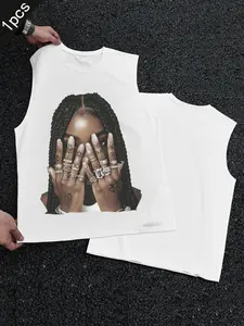 Men's Cartoon Pattern Fitted Knit Summer Vest, High-Quality Cotton Street Culture Design, Breathable Comfortable and Stylish All-Day Wear