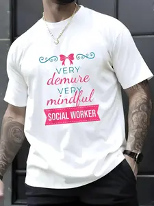 100% Cotton Unisex Cute Social Worker LCSW Very Demure Very Mindful T-Shirt, Men's Women's Shirt Top, Short Sleeve Tops Crewneck Tshirt
