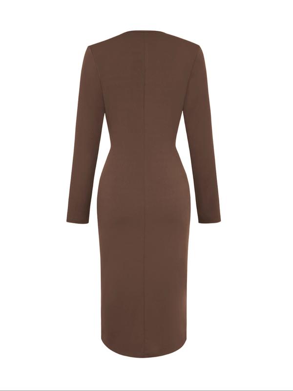 Women's V Neck High-End Elegant Midi Dress, Dignified & Sophisticated for Spring & Autumn, Figur-Flattering & Leg-Lengthening Dress