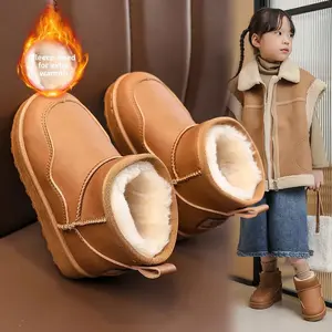 Children Snow Boots with Warm Plush Kids Short Boots Fashion Soild Color 2025 Winter Boys Girls Casual Boots Non-Soft Sole