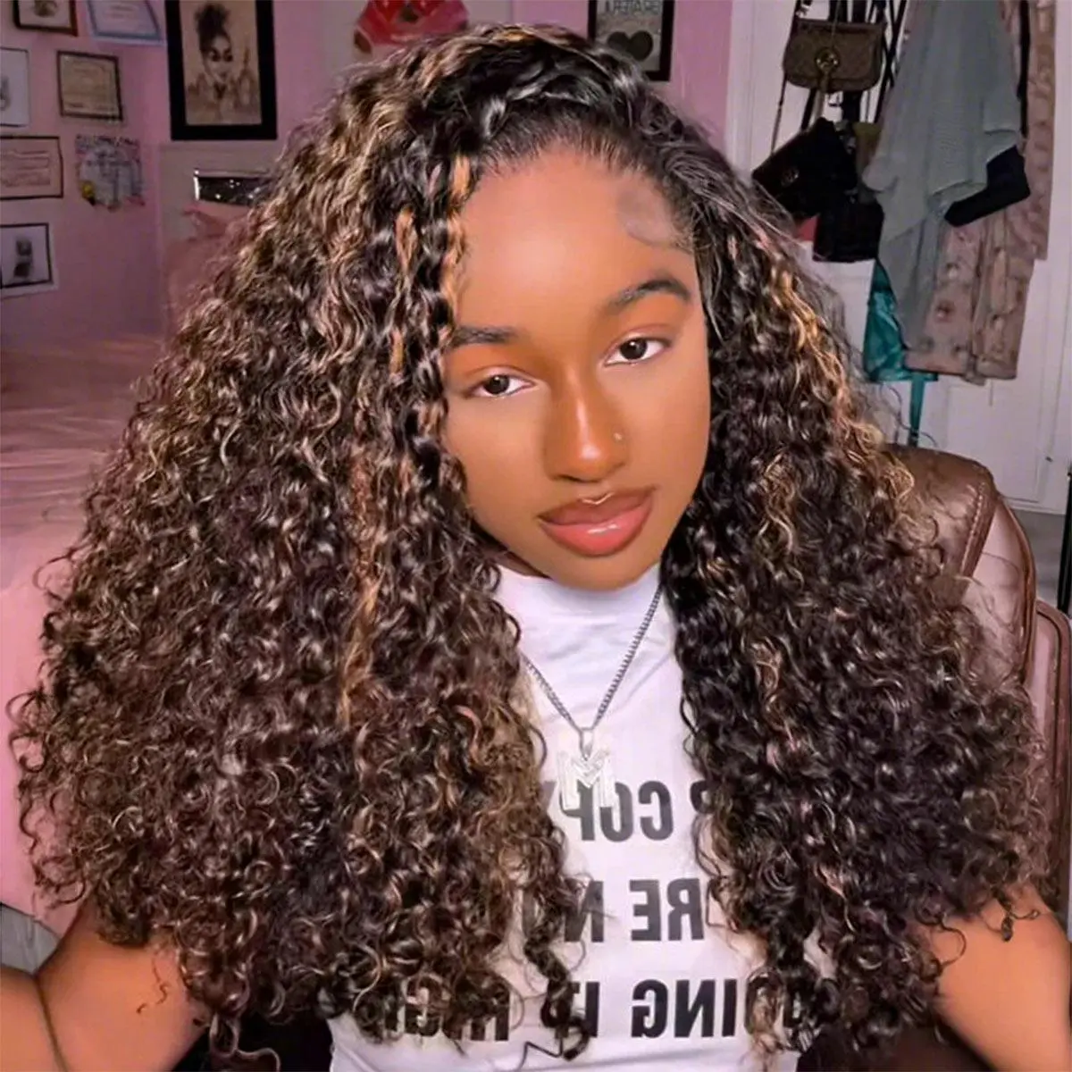 OQ HAIR Highlight Brown Water Wave Wear Go Half Wig 3-IN-1 Seamless Flip Over Wig Invisible Hairline Glueless Human Hair Wigs Drawstring Beginner Friendly #DealsForYouDays