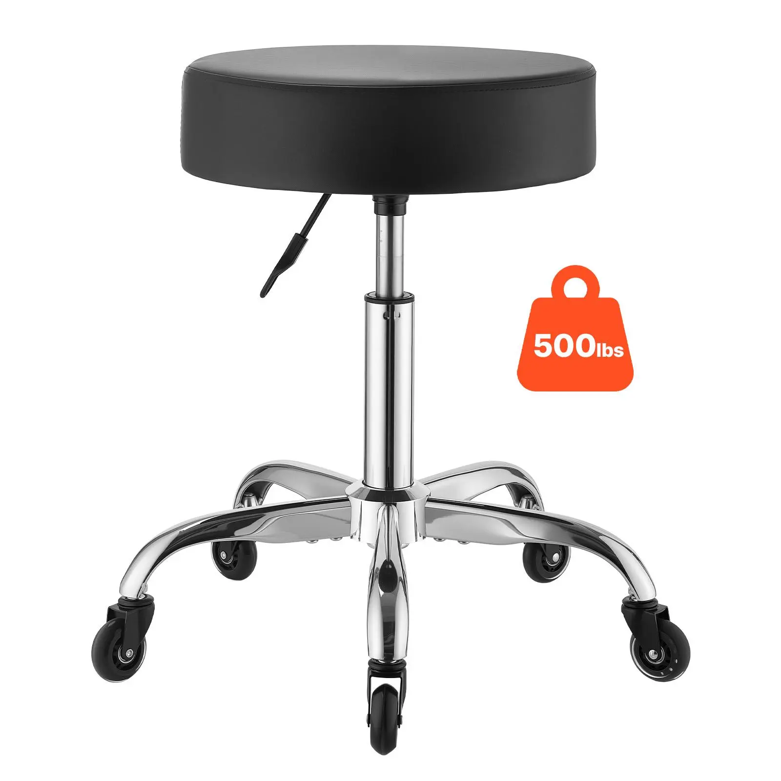 【SummerFinds】VEVOR Rolling Stool with Wheels, 500 lbs Weight Capacity, Height Adjustable, Quiet Casters, Thick Cushion Ergonomic PU Leather Seat, 360° Swivel Round Rolling Stool Chair for Salon, Clinic, Black