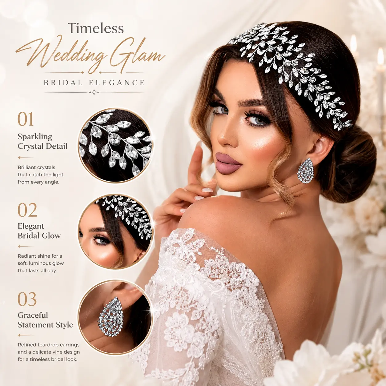 Handmade Rhinestone Bridal Headband for Women Sparkling Wedding Hair Hoop Headpiece for Bride Photo Shoot & Formal Occasion