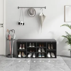 SummervibesShoe Storage Bench with Cushion, 10-Cube Entryway Organizer Bench, Dark Wood Shoe Rack Bench with Removable Washable Seat, Multifunctional Storage Cabinet for Hallway, Living Room, Closet