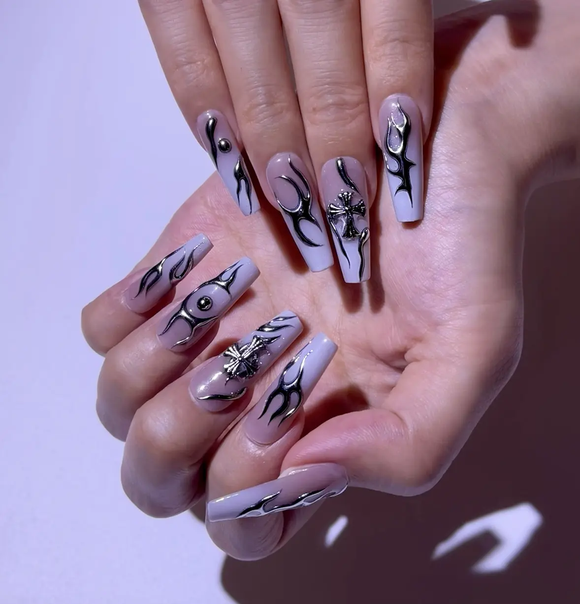 Gothic Vampire Nails 10PCS Handmade Press on Nails - Reusable Gel/ACRYLIC Nails with Sticky Tab | Spooky Details Enchantingly Unique Glossy Finish