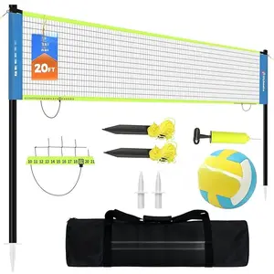 Portable Outdoor Volleyball Net Set for Backyard Beach with Adjustable Poles, Soft PU Volleyball & Pump, Carry Bag and Durable Anti-Sagging Net