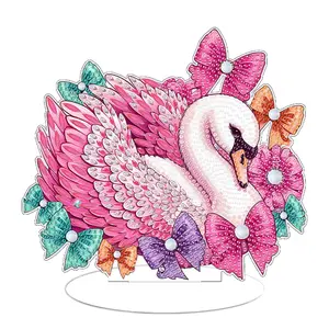 2D Flat Print Swan DIY Table Top Diamond Painting Ornament Kits Single Sided Drill Diamond Painting Desktop Ornaments Kit 5D DIY Diamond Art Tabletop Decorations for Home Office Desktop Decor
