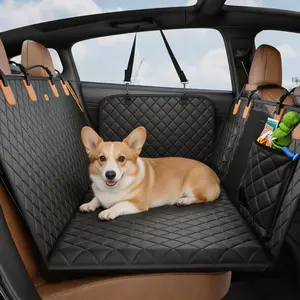 Hard Bottom Dog Car Seat Cover, 600D Oxford Waterproof Scratchproof Pet Back Seat Protector, Nonslip Washable Dog Car Hammock for Large Dogs, Fits Cars Trucks SUVs