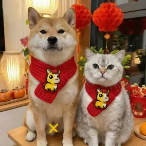 Lucky Koi Pet Bandana Warm Soft Winter Collar Handmade Style Photo Prop Gift for Kittens Puppy Good Luck Charm Festival Outfit