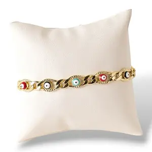 14K Gold Plated Evil Eye Bracelet 7" + 2" Extension Adjustable Fit with Colorful Eye Design for Everyday Wear & Good Vibes Protection Style
